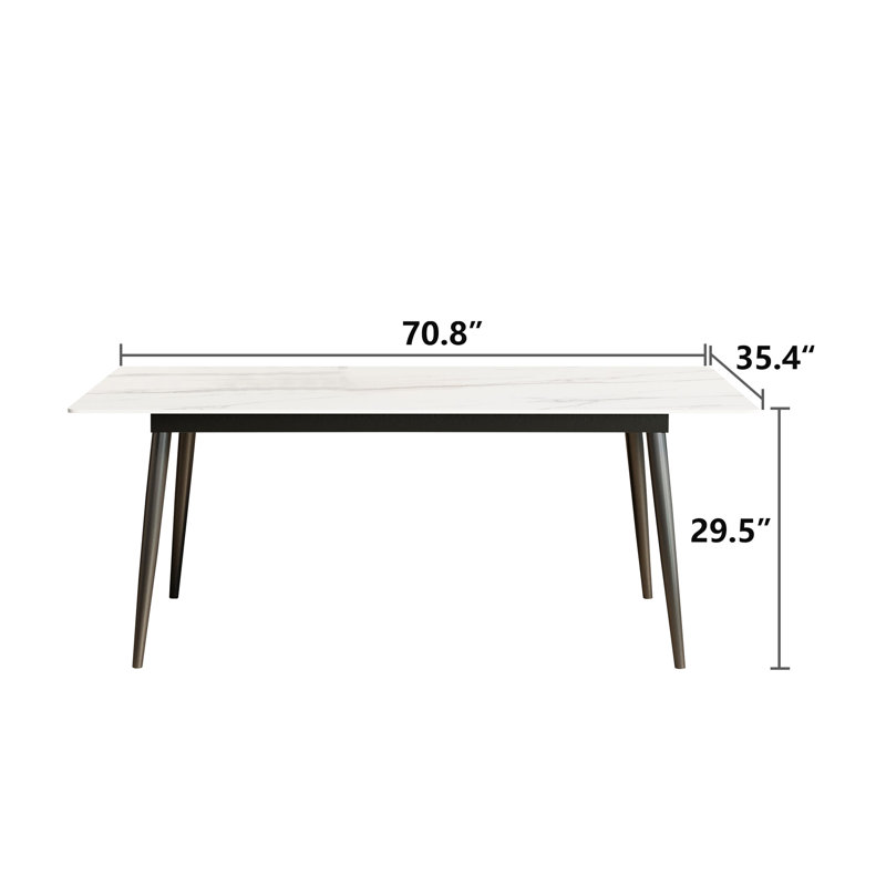 70.8" Long Dining Table, Sintered Stone Top, Metal Legs