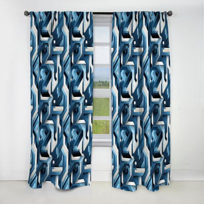 White And Blue Geometric Mosaic Pattern - Abstract Geometric Blackout Curtain - 1 Panels