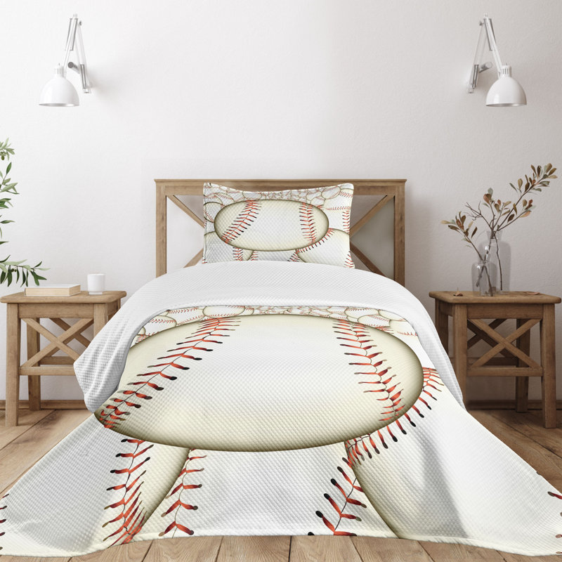 Twin Red and Cream Quilted Baseball Bedspread Set