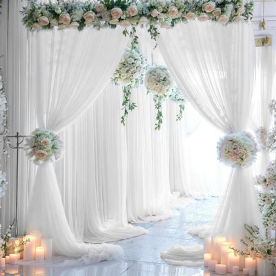 2 rideaux de toile de fond en mousseline de soie 2 panneaux de toile de fond transparent pour la douche nuptiale 150x300cm / 59.1x118.1in, blanc