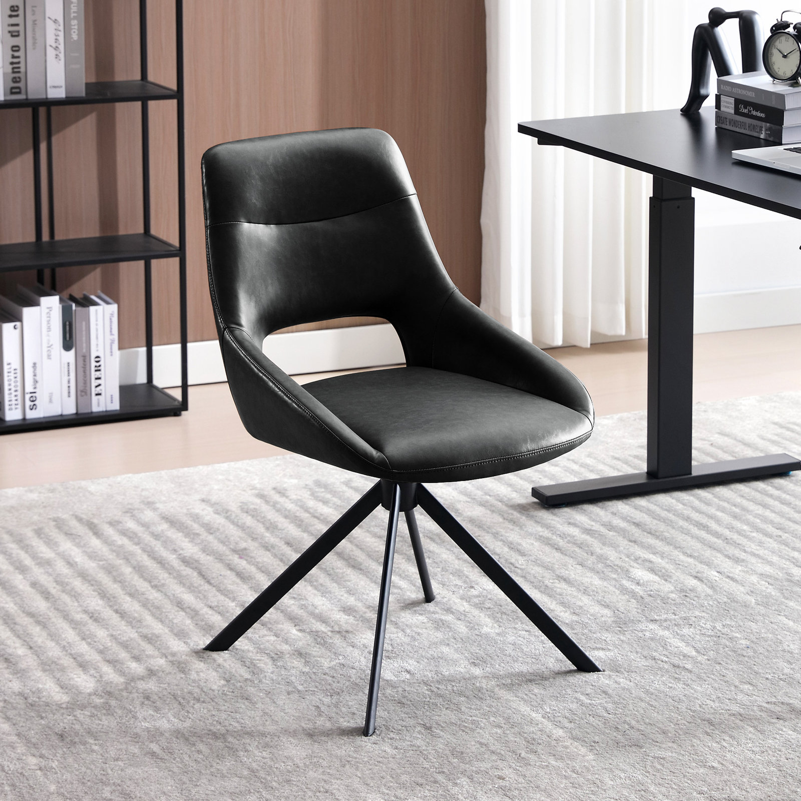 Jakavian Office Chair with Lumbar Support, Black Faux Leather