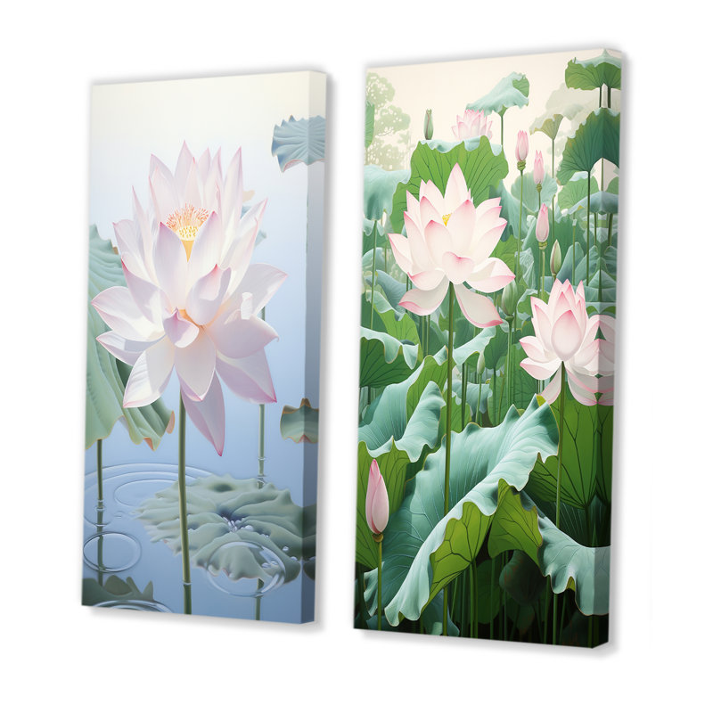 Lotus Minimalisme rêve - lot de 2 impressions sur toile de lotus, Toile tendue, H 28 po x l 25 po