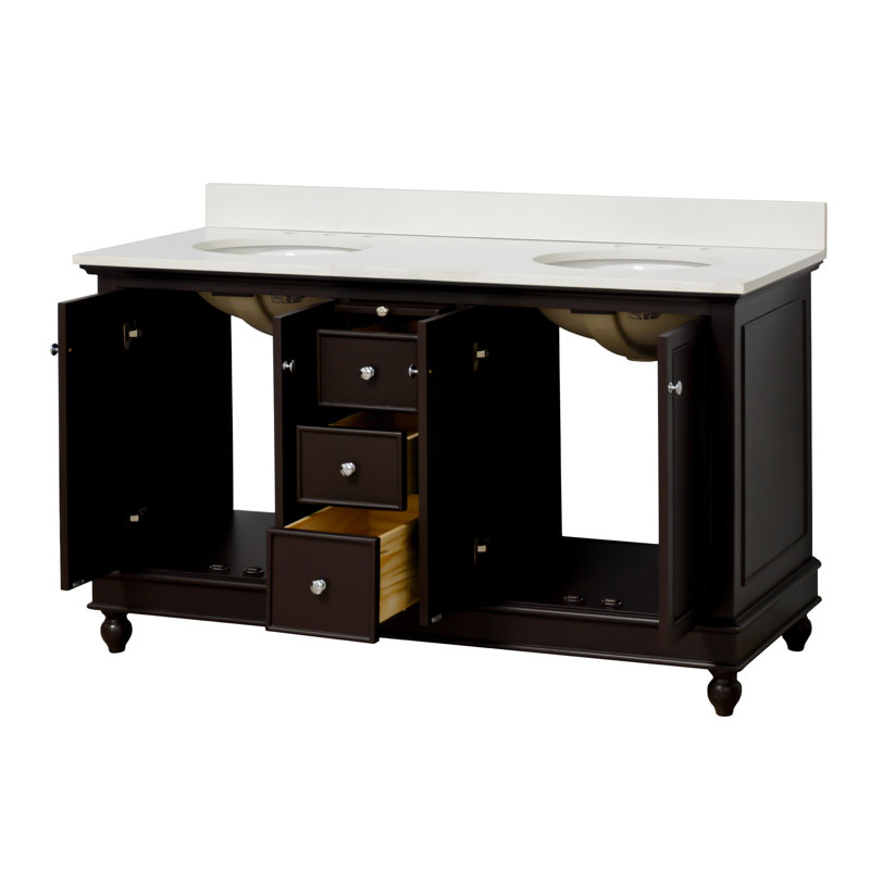 Ensemble de meuble-lavabo double 60 po Ferdinand, Chocolat, Quartz