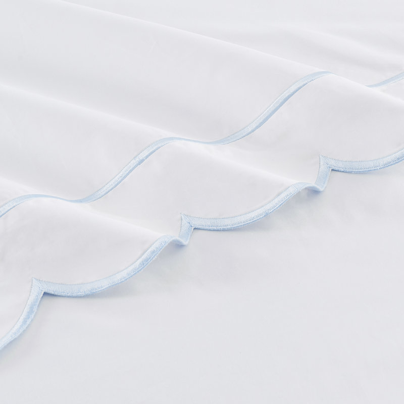 Scallop Frame Percale Sheet Set, Blue, Twin Sheet Set with 1 Pillowcase
