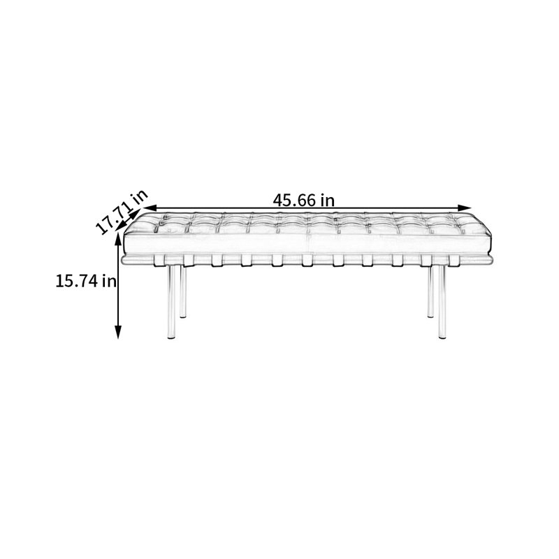 Banc rembourré Nordic, H 15,74 po x l 45,66 po x P 17,71 po