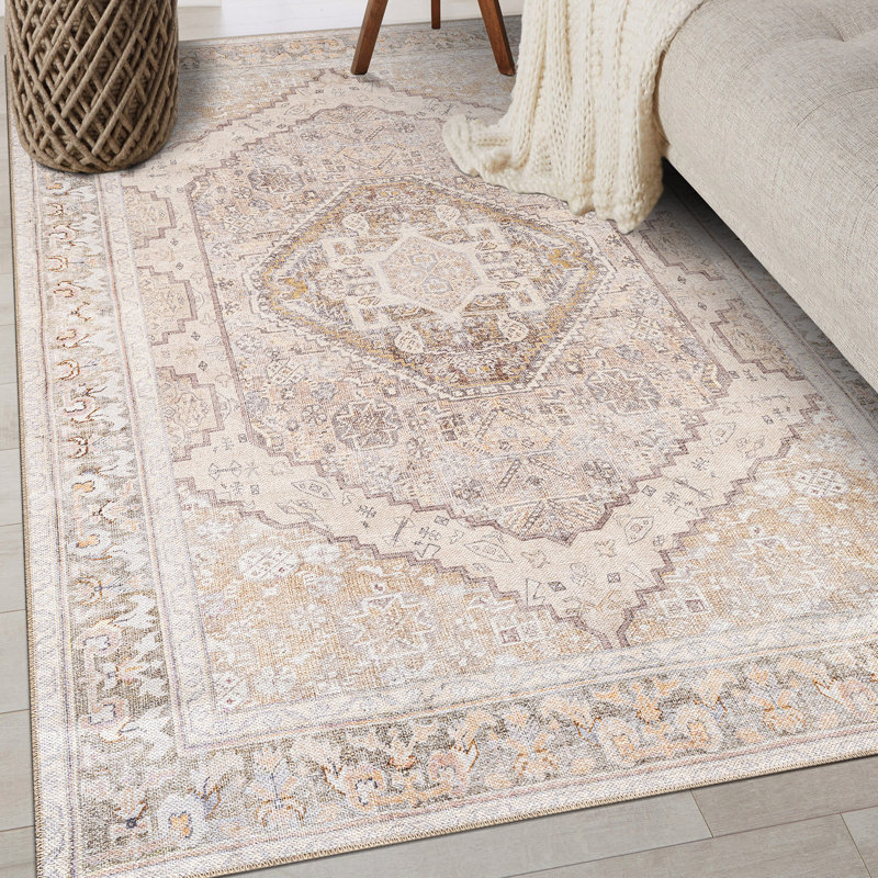 Tapis beige à motif antidérapant Valora, Rectangle 4pi x 6 pi