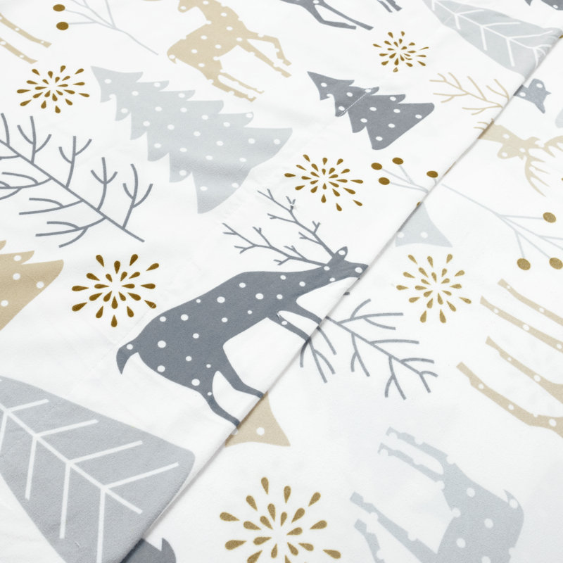 Wonderland Soft Flannel Sheet Set, Neutral/Gray, Twin