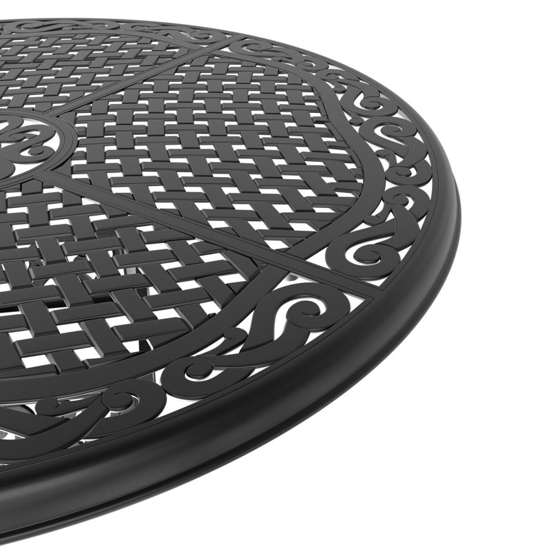 4 Patio Table And Chair In Cast Aluminum - Black, Corrosion , With Cushions Weather Supportive For 4, Red