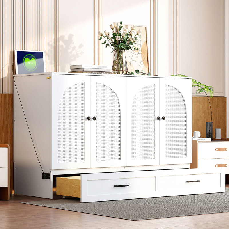 Lit blanc avec capacité de rangement abondante - Maximisez l'espace dans les maisons. Pleine grandeur pour le confort. Rangez les coussins, les vêtements et les vêtements. Conception. Chargement disponible. Facile à assembler. 75,1 po de longueur x 56,7 po