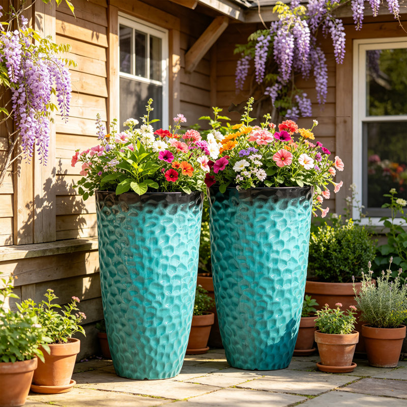 Chic pot de fleurs rond et haut, 23,5 po - Pots de fleurs texturés en nid d'abeilles pour plantes d'intérieur / extérieur
