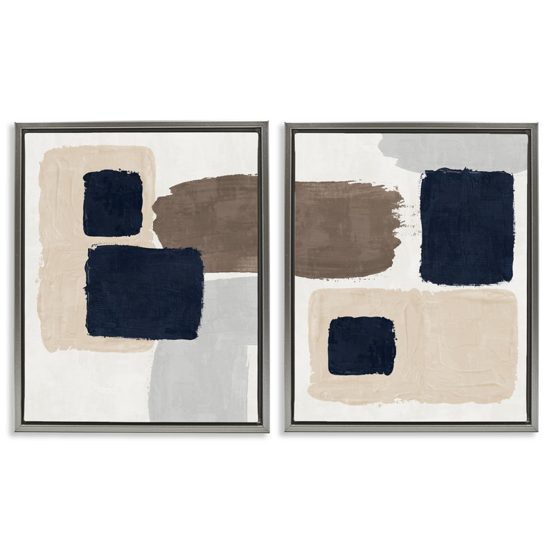 Ensemble de 2 toiles flottantes encadrées bleu marine par Nina Blue, H 31 po x l 25 po, Cadre flottant gris lustré