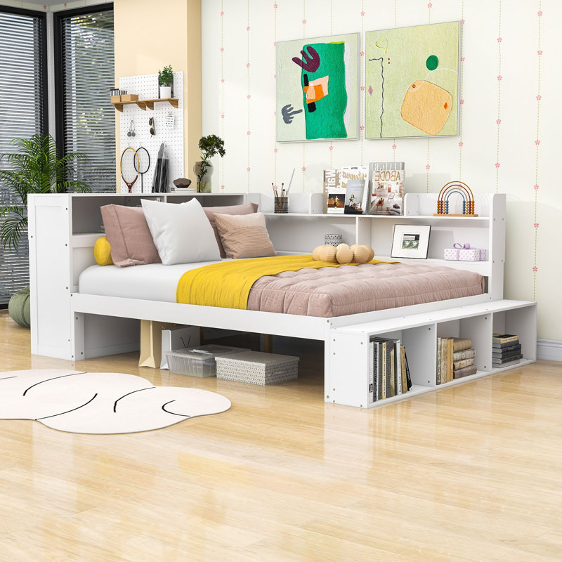 Lit de jour double avec rangement et ports USB, White