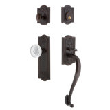 Nostalgic Warehouse Meadows Plate S Grip Handleset with Single Cylinder Deadbolt and Crystal Meadows Knob