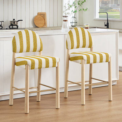 Upholstered 26.4'' Linen Counter Stool With Solid Wood Frame