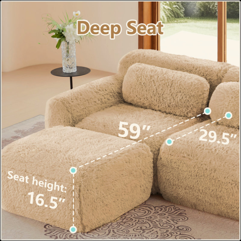Canapé en forme de L sans os, tissu moelleux moelleux et moelleux, avec éponge haute densité 32D, sans assemblage requis, conception ergonomique inférieure antidérapante, avec coussins décoratifs, convient aux chambres à coucher