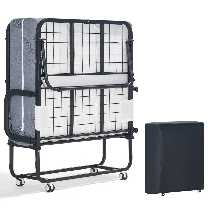 Lit pliant polaire Aurora, lit simple de 75 po x 38 po, structure de lit en métal robuste, matelas luxueux épais de 5 po, lit d'invité pliant pour adulte, sac latéral portable et roue universelle à 360 degrés
