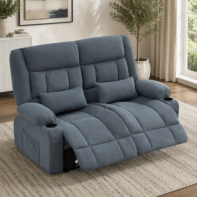 Causeuse inclinable avec porte-gobelets pour causeuse de salon Fauteuil inclinable manuel surdimensionné avec poche latérale ergonomique