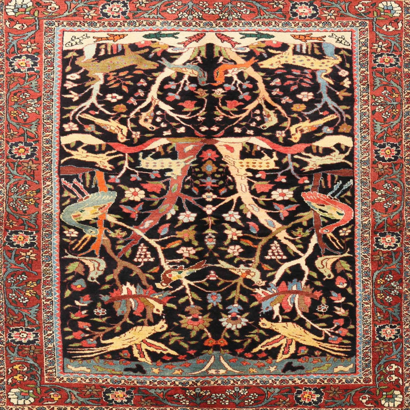 Tapis oriental rouge / noir / beige, Carré 6 pi