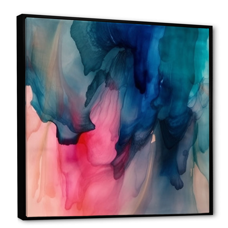 «Dequantae Blue and Pink Watercolor Mix», reproduction sur toile, H 16 po x l 16 po x P 1 po, Cadre flottant noir