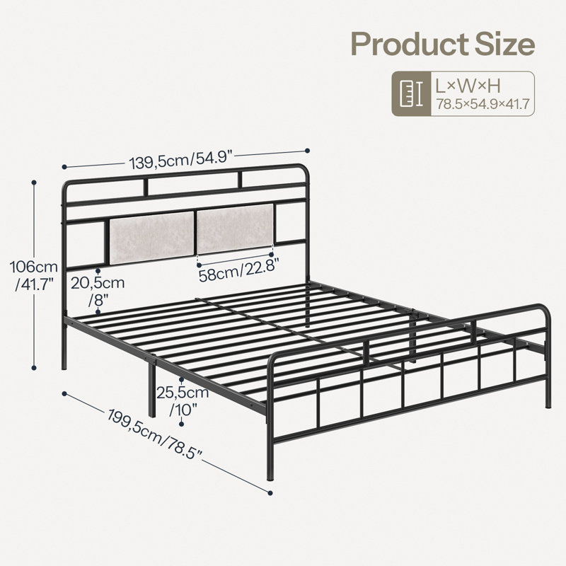 Elleise Metal Open-Frame Bed with Upholstered Headboard, Full