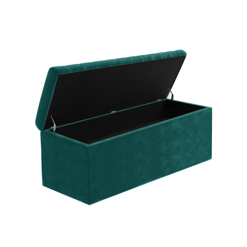 Safar Wide Velvet Rectangle Solid Color Standard Ottoman Box with Storage, Emerald Green Plush Velvet, 180 cm