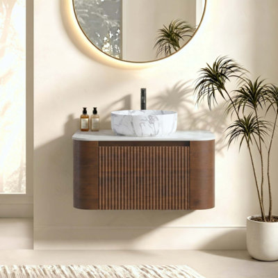 Meuble-lavabo de salle de bain avec lavabo, armoire murale avec porte-serviettes gratuit, conception de lavabo en céramique simple, sans drain et robinet, pré-assemblé