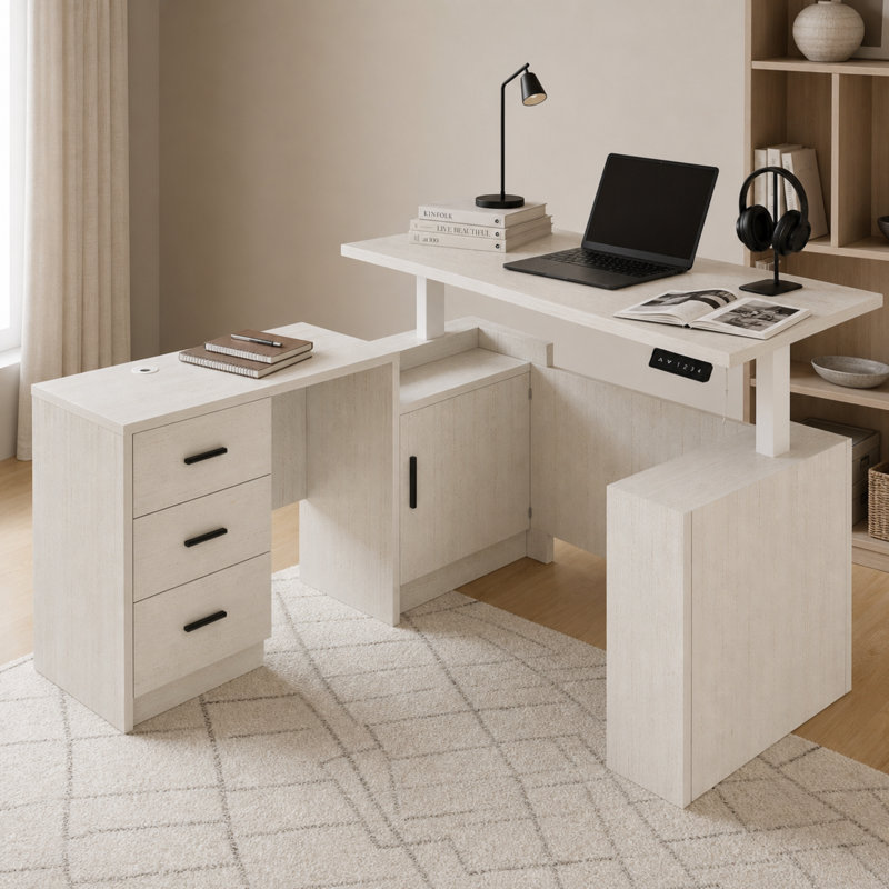 63'' W L-Shaped Electric Height Adjustable Desk