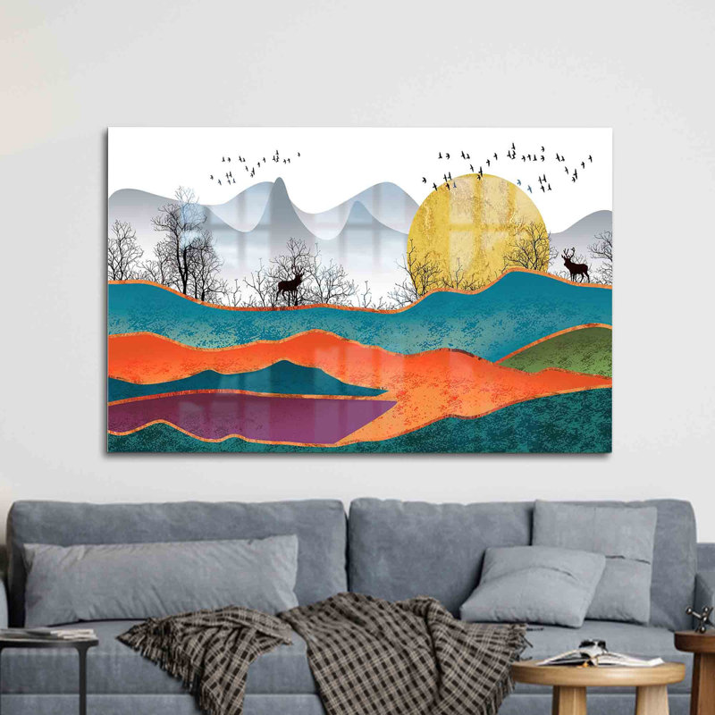 Paysage coloré abstrait imprimé sur verre pour une décoration murale de luxe avec des images abstraites de la forêt