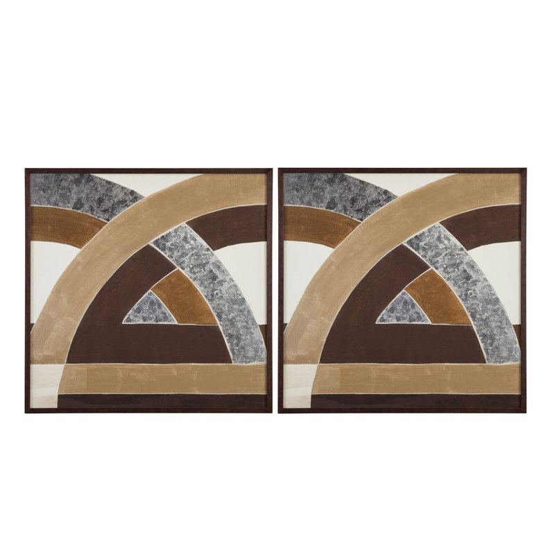 Neutral Geometry Framed Prints Set of 2 – Modern Art in Walnut Frame