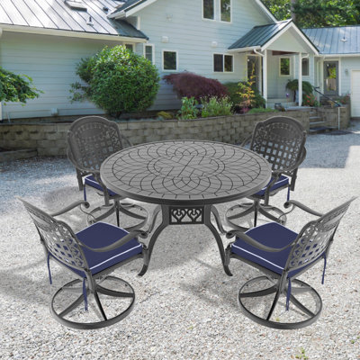 5-Piece All-Weather Cast Aluminum Dining Set, Include 4 Swivel Chairs And 47.24" Round Table With Black Frame (Same Sku:W1710S00345)