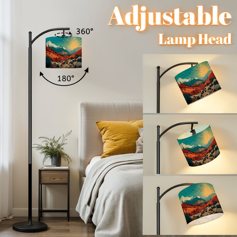 Lampe sur pied à arc avec abat-jour réglable Cactus chaîne de paysage désertique Boho Lampe sur pied 3 températures de couleur à intensité variable avec poteau pour l'interrupteur de la chambre à coucher