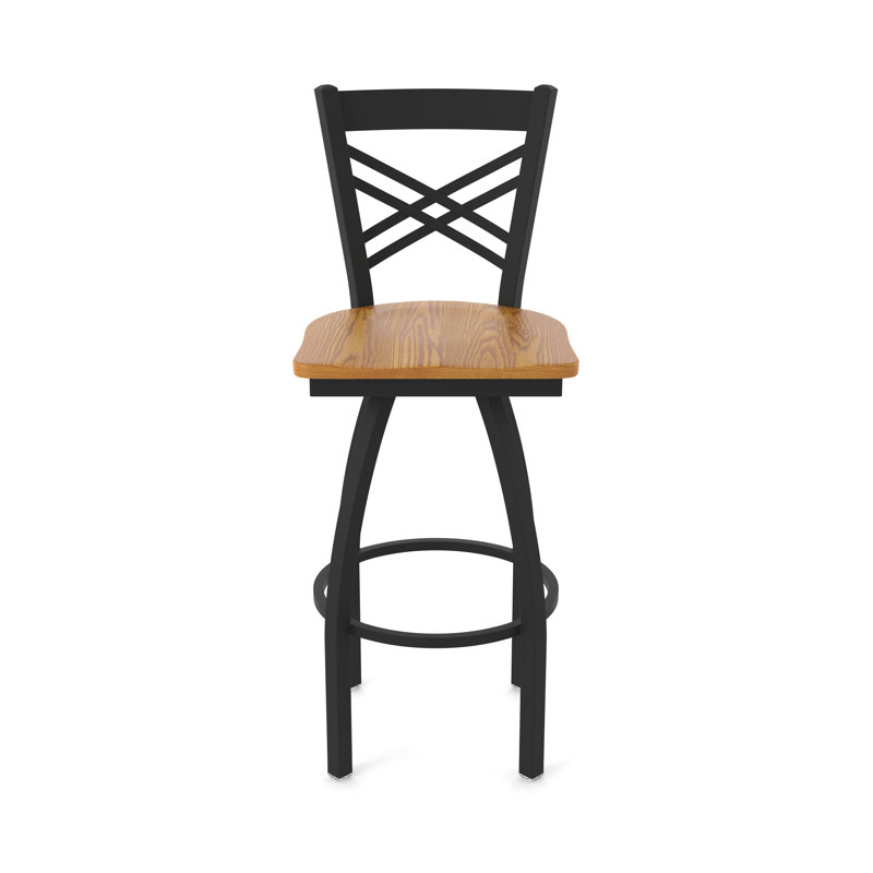 Tabouret tournant 820 Catalina, Noir froissé, Bois - Chêne moyen, Tabouret de comptoir (assise de 25 po de hauteur)