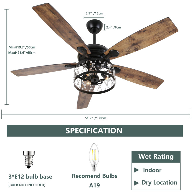 52'' 5-Blade Modern Caged Farmhouse Ceiling Fan Large Room Ceiling Fan with Light and Remote 