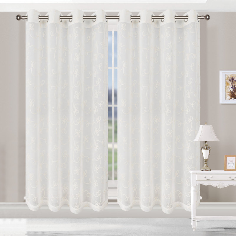 Titine Sheer Curtain Pair, 52" W x 108" L, Ivory