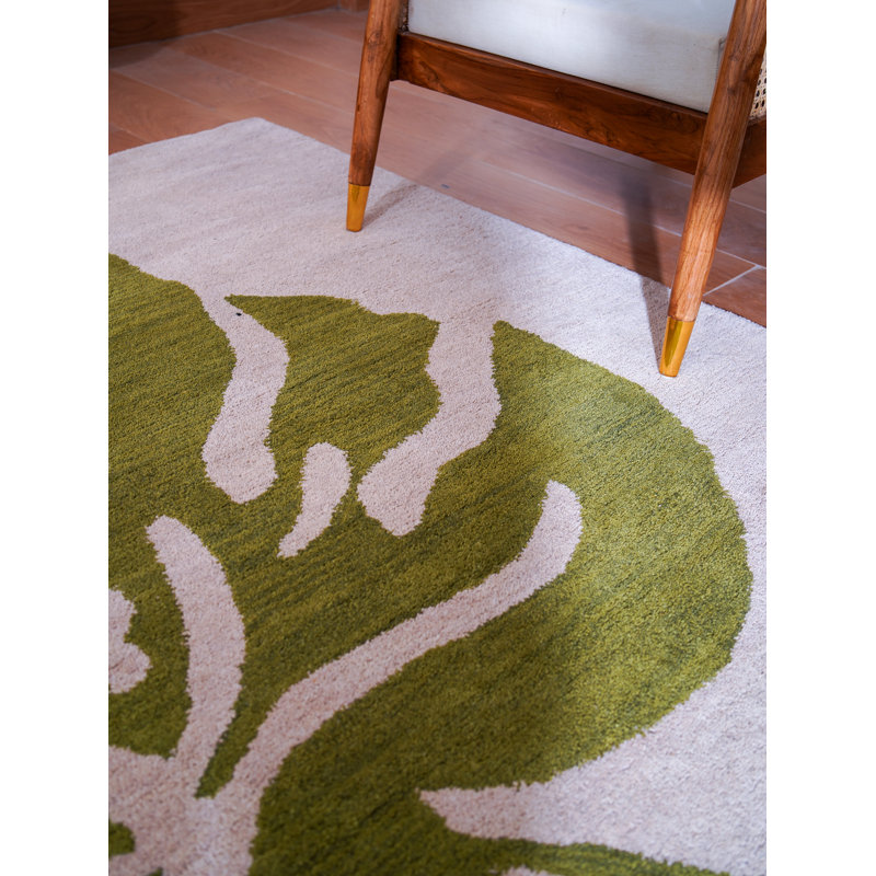 Rhoda Hand Tufted Wool Eco-Friendly Square Area Rugs - Square, Beige Green Color, Floral Modern Design, High Pile Thick Handmade Anti Skid Area Rugs for Living Room, Bed Room