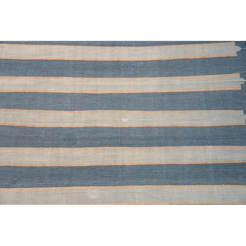 Dhurrie One-of-a-Kind Rectangle 6'9" X 8'9" 1950s Wool Area Rug Blue, Brown, Beige, Cream