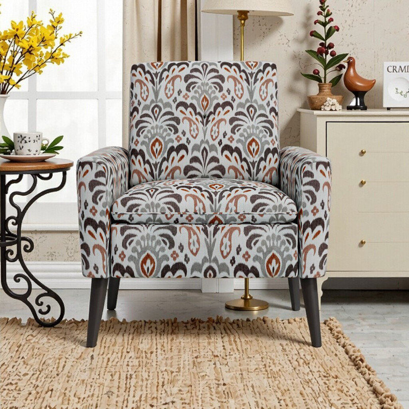 Fauteuil d'appoint avec motif floral et pieds en bois massif pour le salon, Multi