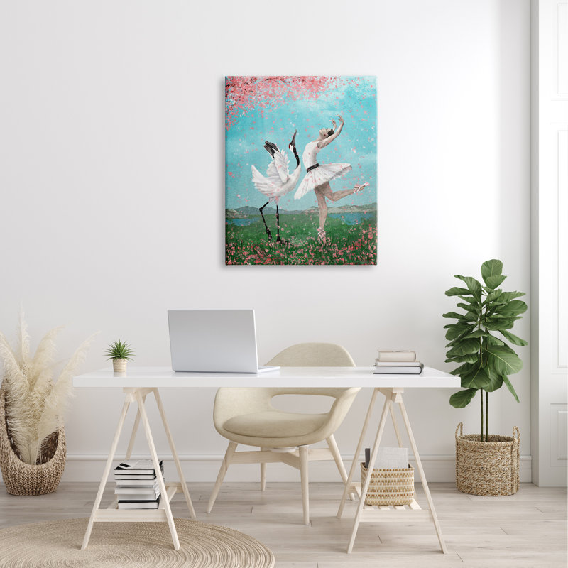 Sureau, cygne, lac, fleurs de cerisier, ballet gris, ferme rustique, estampe numérique, art texturé par Paula Belle Flores