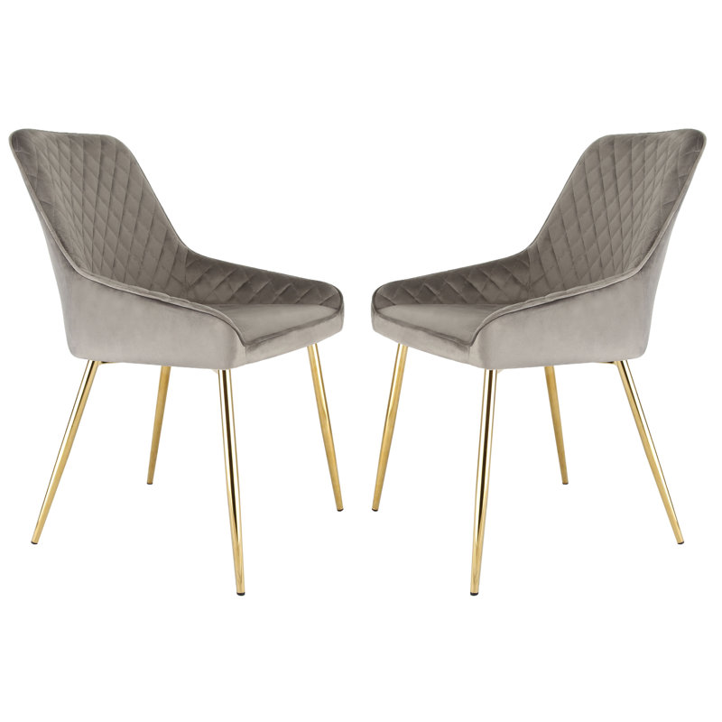 Asfand 49cm H Velvet Upholstered Side Chair, Grey , Gold