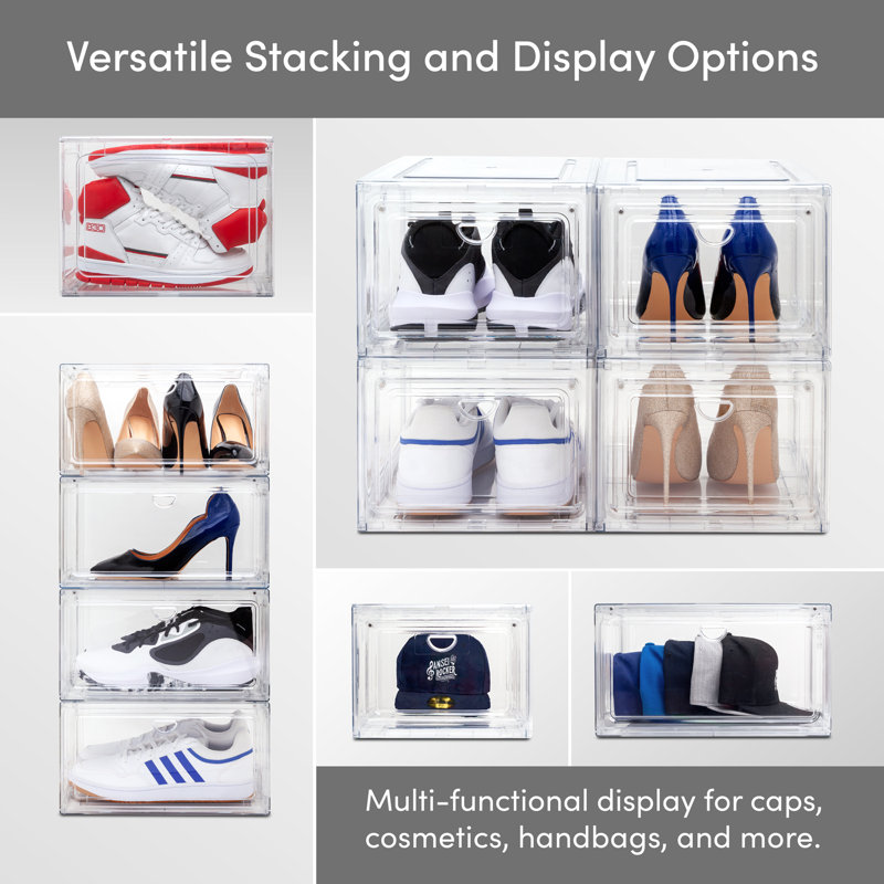 Rebrilliant Stackable, Double Magnetic Doors, Organizer & Shoebox, Clear, 8-pack