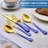 20-Pieces Gold Stainless Steel Blue Handle Flatware Set