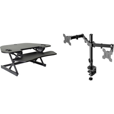  46 in. Black Height Adjustable Corner Standing Desk Converter with Dual Monitor Arm and Extra Tray Platform