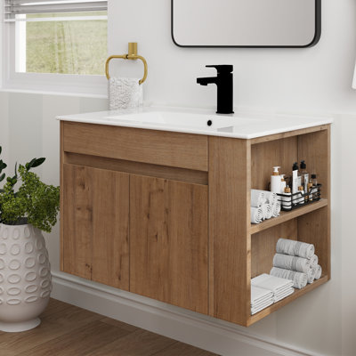 Ensemble de meuble-lavabo mural simple 30 po avec plateau en céramique Edmae