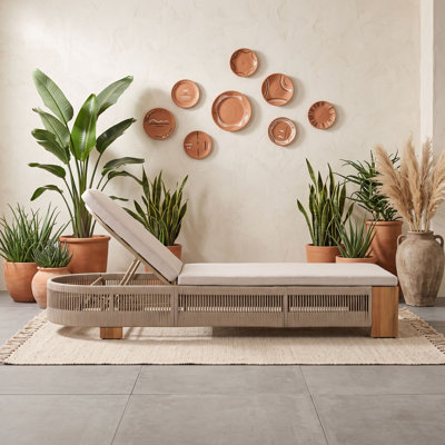 Adjustable Wood Outdoor Chaise Lounge with Cushion