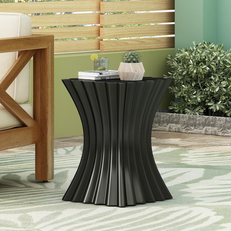 Table d'appoint d'extérieur, table basse au design ondulé, table décorative, tabouret de jardin léger en béton pour terrasse, balcon, plage ou piscine, couleur noire