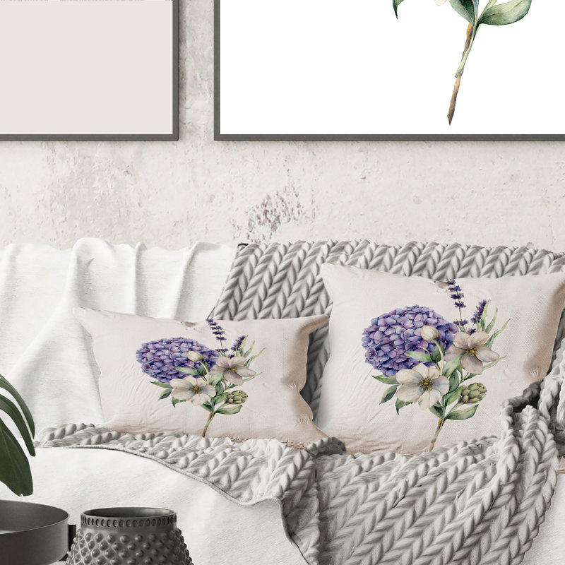 Housse et insert de coussin Bouquet d'hydrangées, anémones, artichauts et lavande, 16" x 16"
