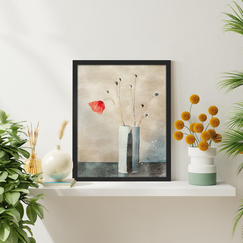 «Daisy Flower In Vase Watercolor Pastel Red» sur papier, Noir, H 14 po x l 11 po