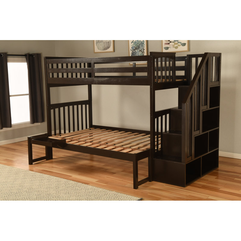 Huneycutt Bunk Bed With Tray In Dark Gray, Mattresses Not Included, Twin over Full, Gray