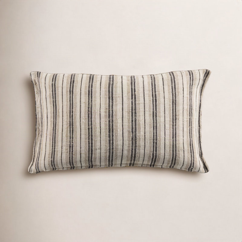 Regent Striped Linen Reversible Throw Pillow, 100% Poly Fill, Dark Brown, Rectangle 13"H x 21"W