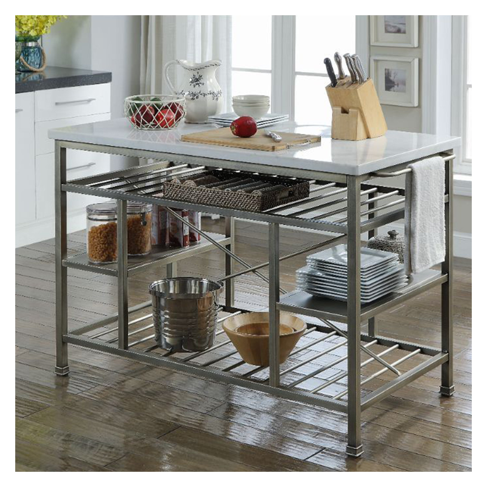 Hodder Marble Top Kitchen Island, Antique Pewter